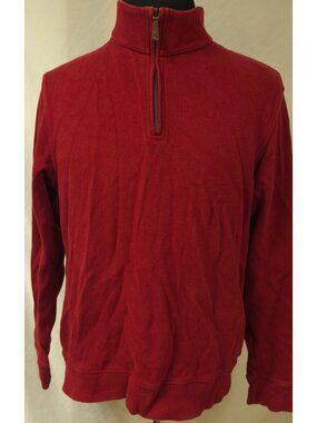 Lands End Mens LT Red 100% Cotton Quarter Zip Mock Neck Pullover Sweater Ribbed